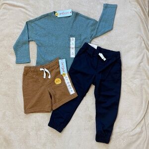 CAT & JACK 3 Piece Set Boys 3T Shorts, Pants, Waffle Crew Long Sleeve